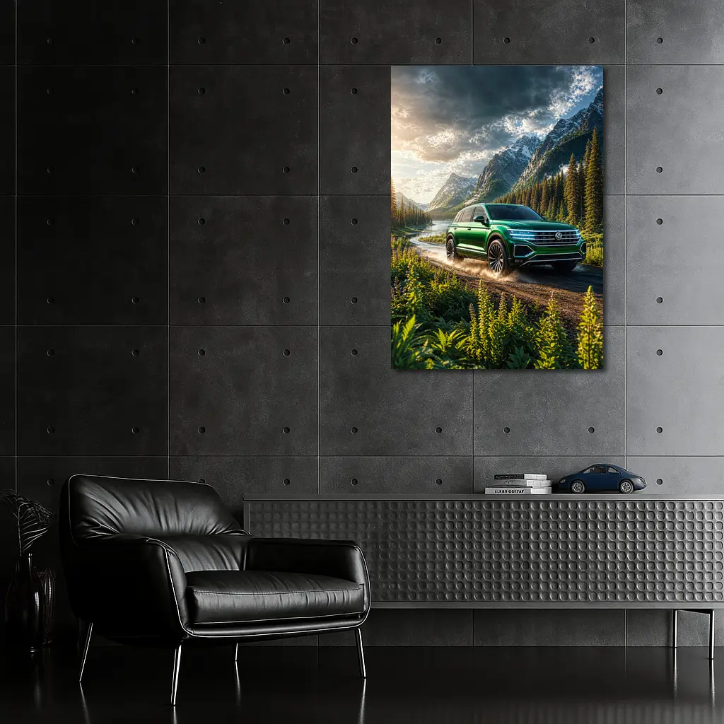 Volkswagen Touareg Green SUV Mountain Forest – Wall Art