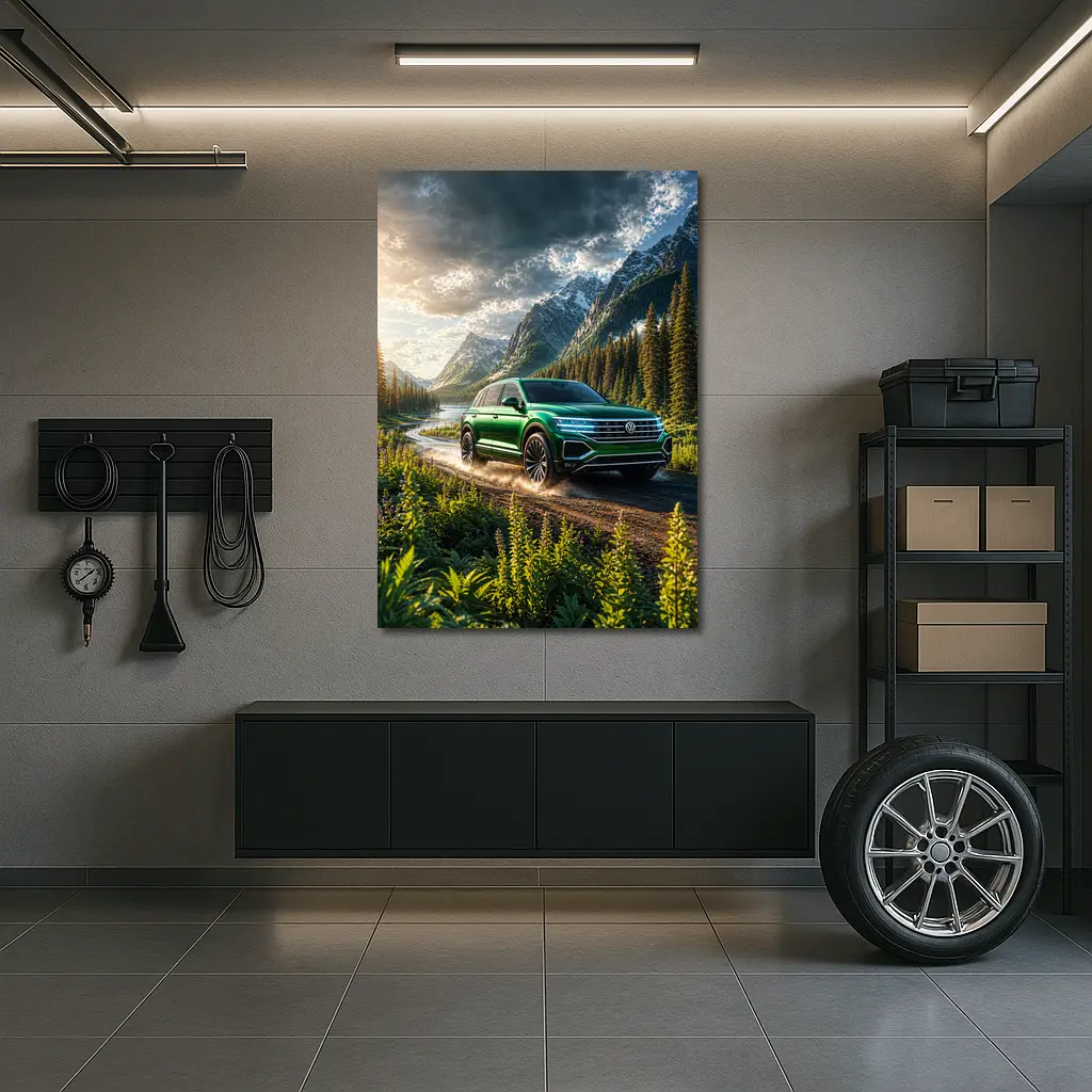 Volkswagen Touareg Green SUV Mountain Forest – Wall Art