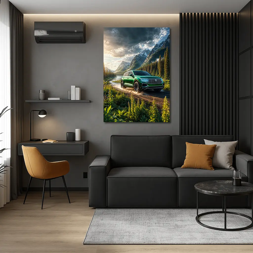 Volkswagen Touareg Green SUV Mountain Forest – Wall Art