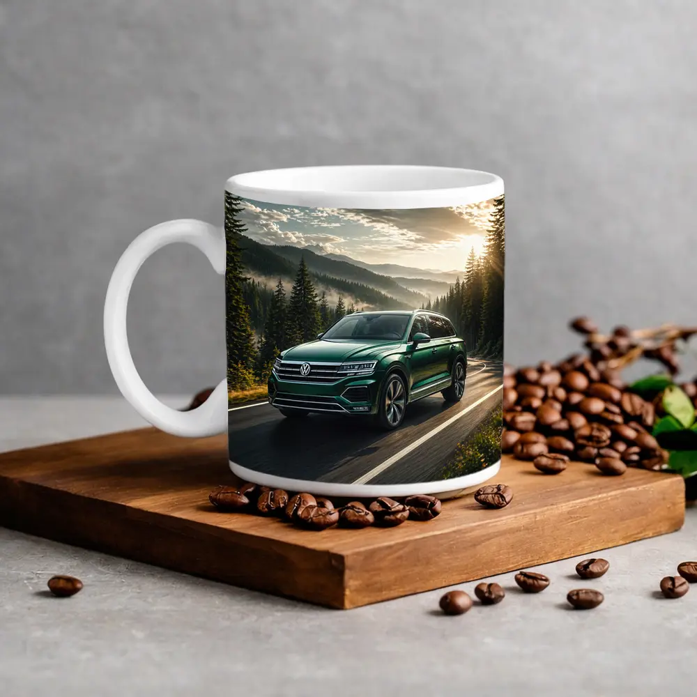 Volkswagen Touareg Green SUV Mountain Road – Mugs