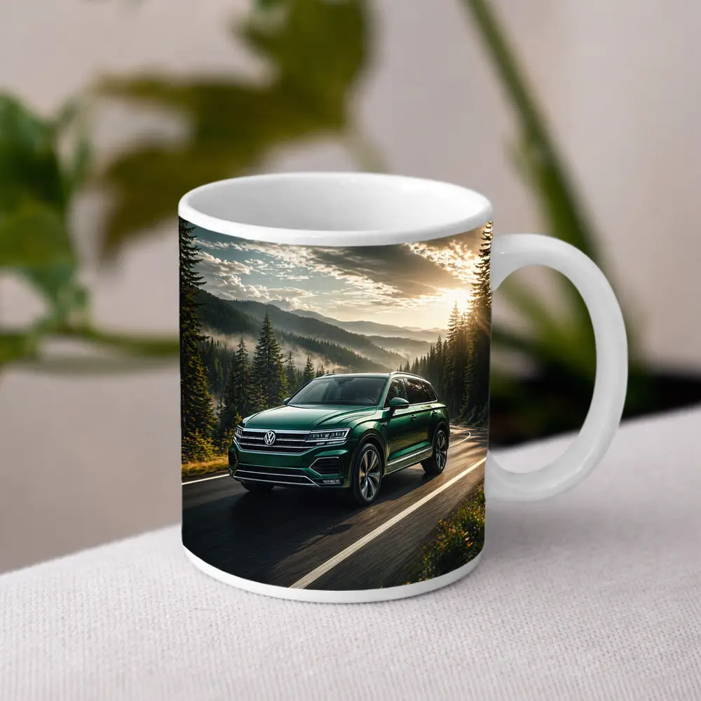 Volkswagen Touareg Green SUV Mountain Road – Mugs