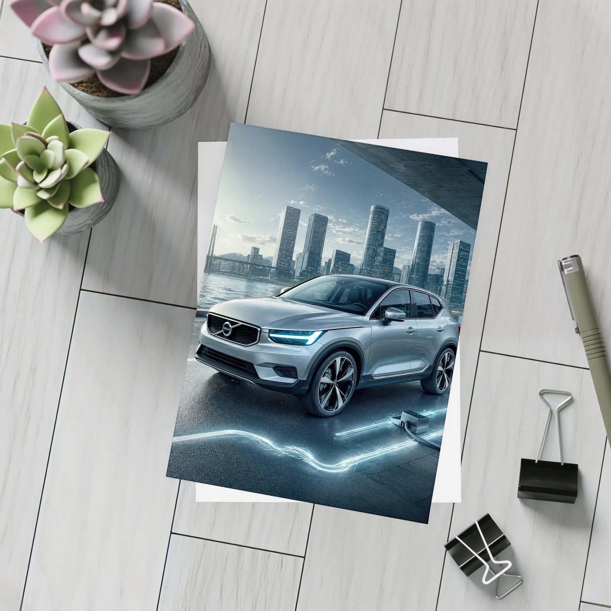 Volvo XC40 Electric City Skyline Night – Postcards