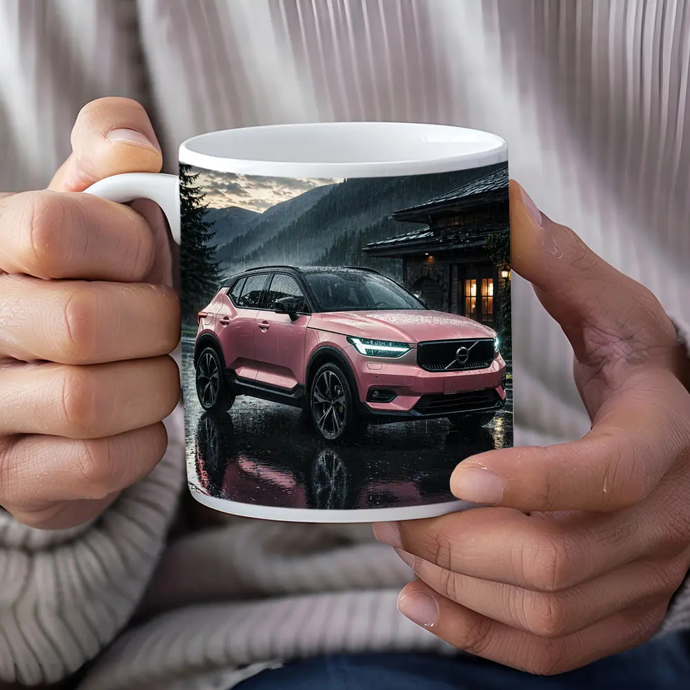 Pink Volvo XC40 Rainy Mountain Night – Mugs