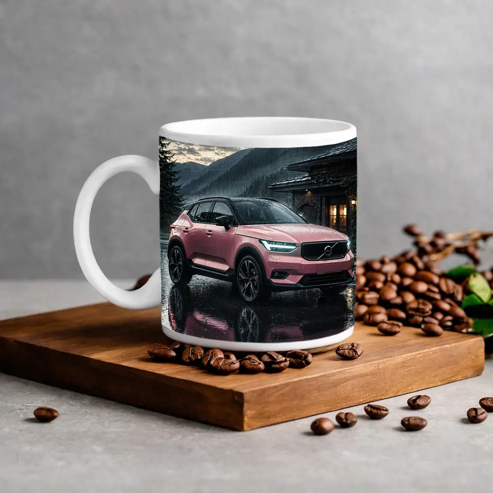 Pink Volvo XC40 Rainy Mountain Night – Mugs