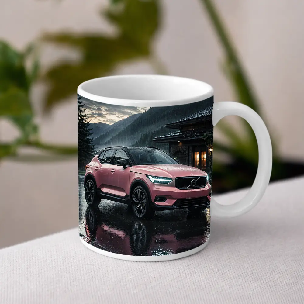 Pink Volvo XC40 Rainy Mountain Night – Mugs