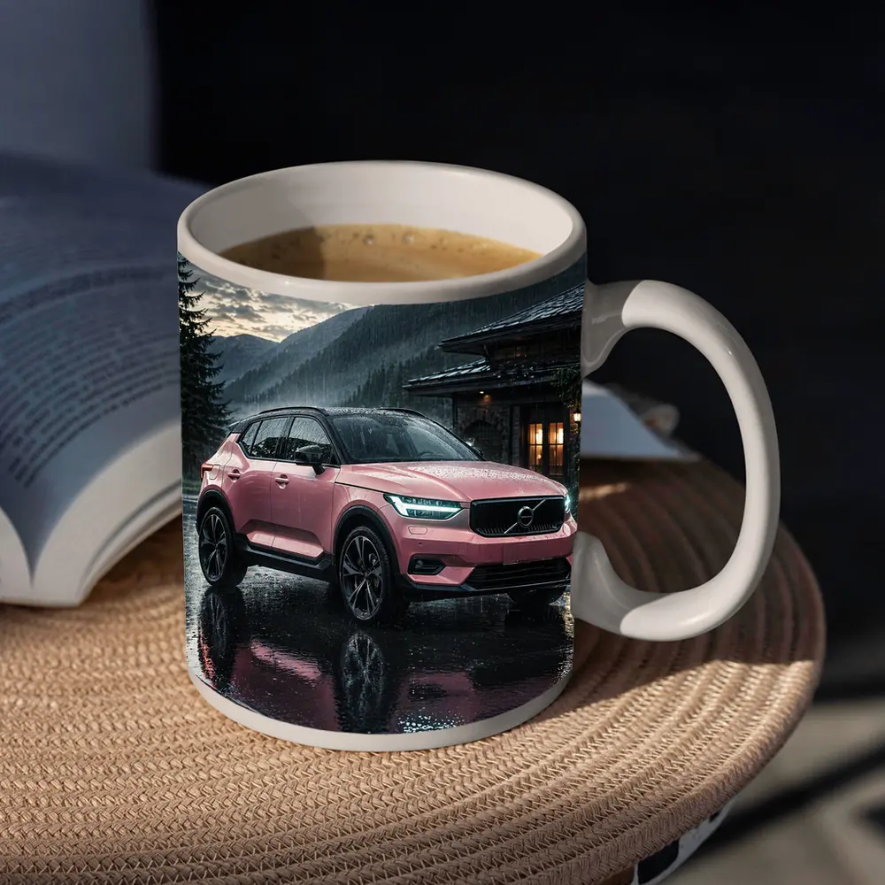 Pink Volvo XC40 Rainy Mountain Night – Mugs