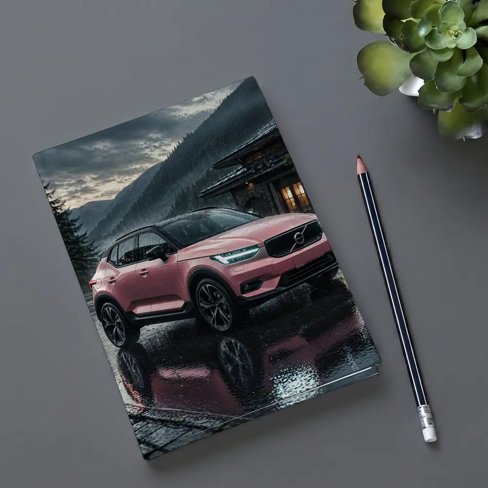 Pink Volvo XC40 Rainy Mountain Night – Notebooks