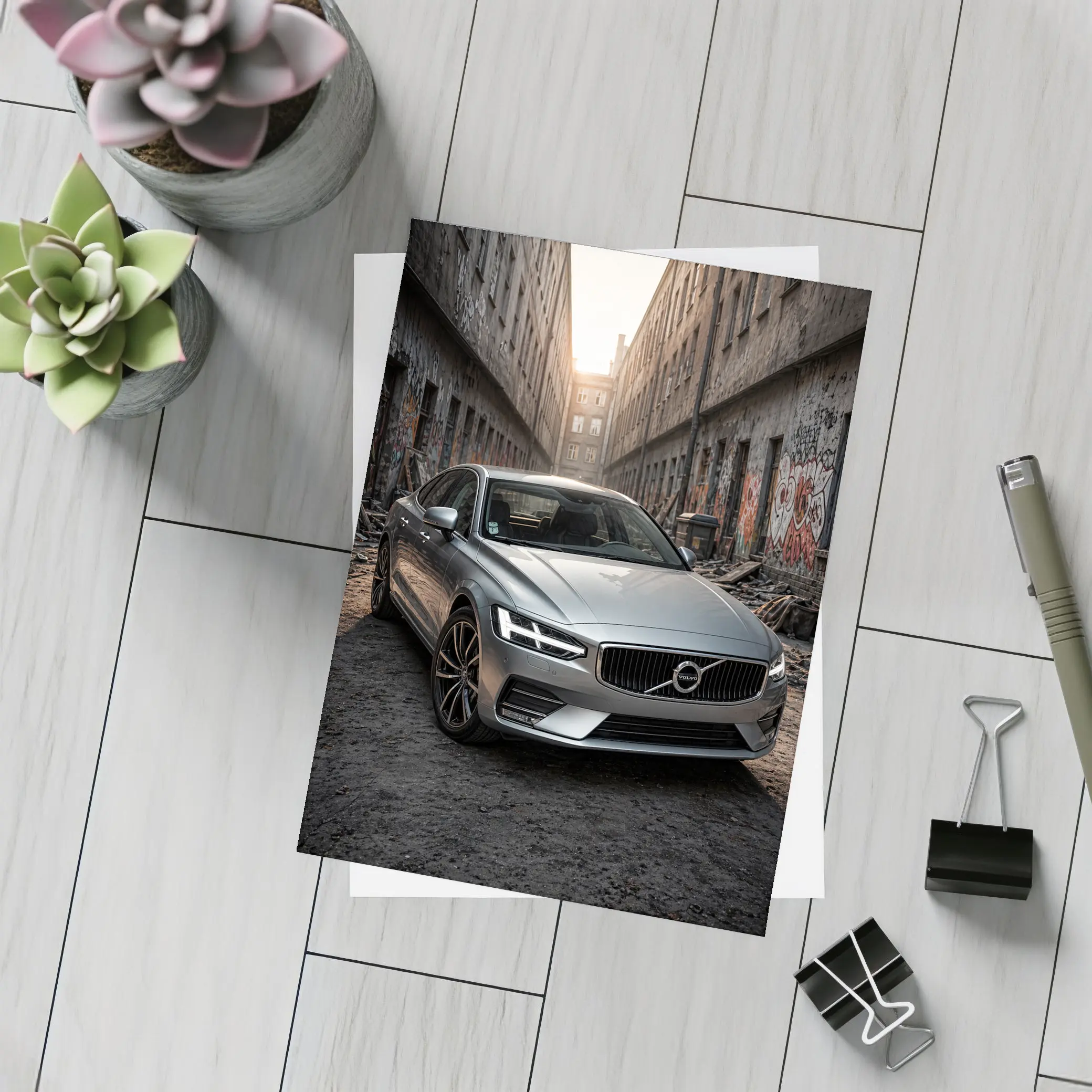 Volvo S60 Parked in Urban Alley – Postcards