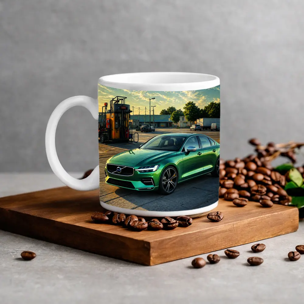 Volvo S60 Green Sedan at Gas Station – Mugs