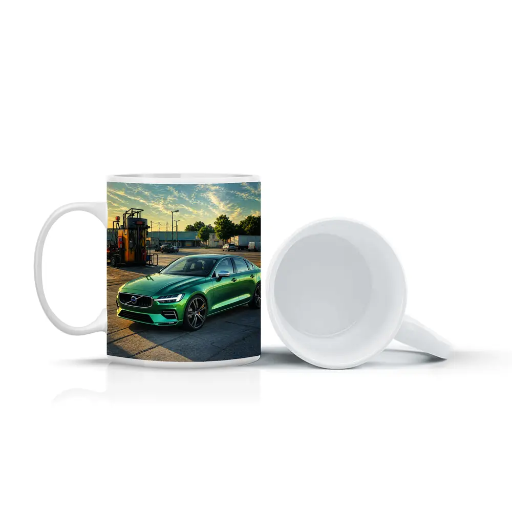 Volvo S60 Green Sedan at Gas Station – Mugs