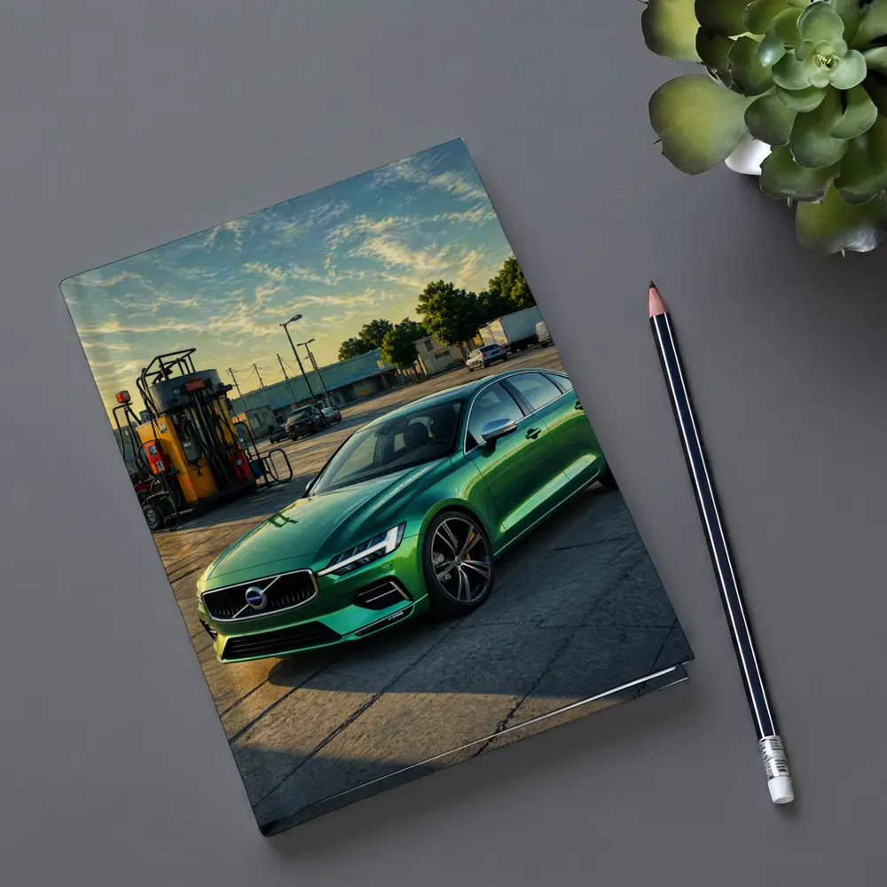 Volvo S60 Green Sedan at Gas Station – Notebooks