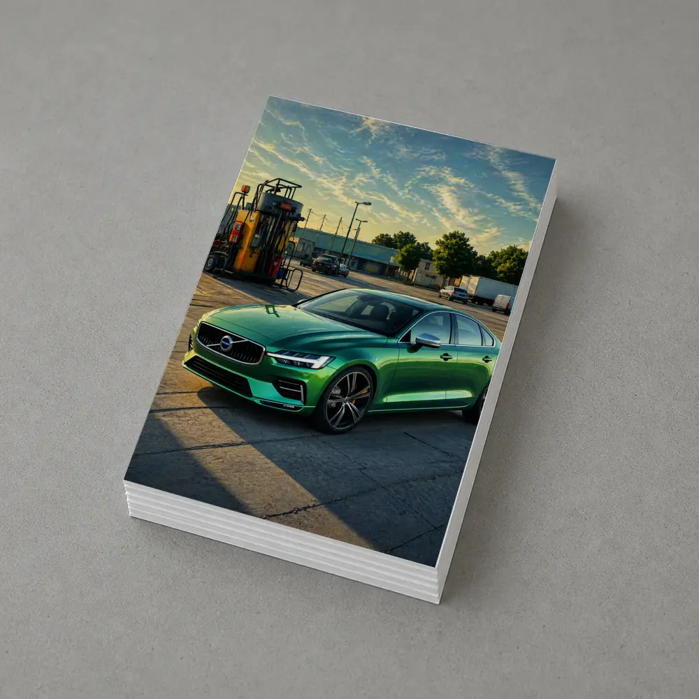 Volvo S60 Green Sedan at Gas Station – Postcards