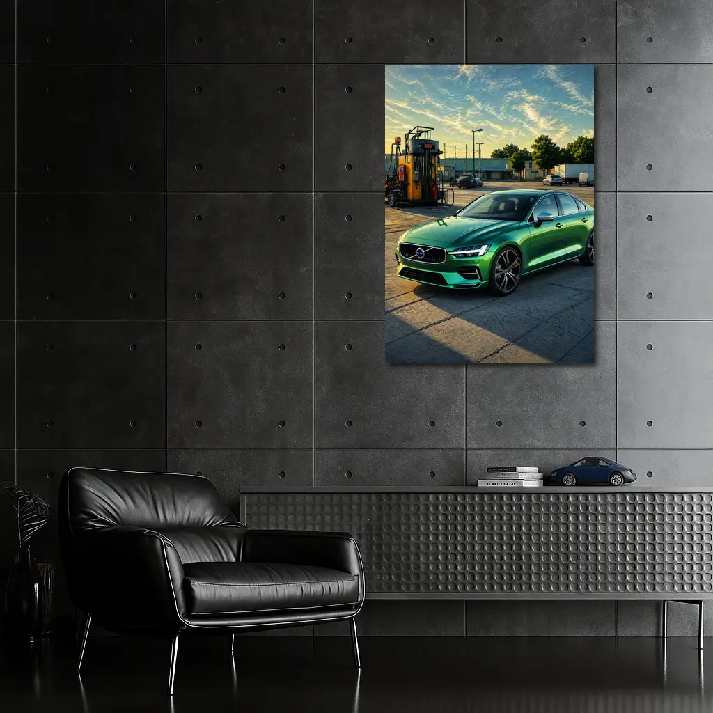 Volvo S60 Green Sedan at Gas Station – Wall Art