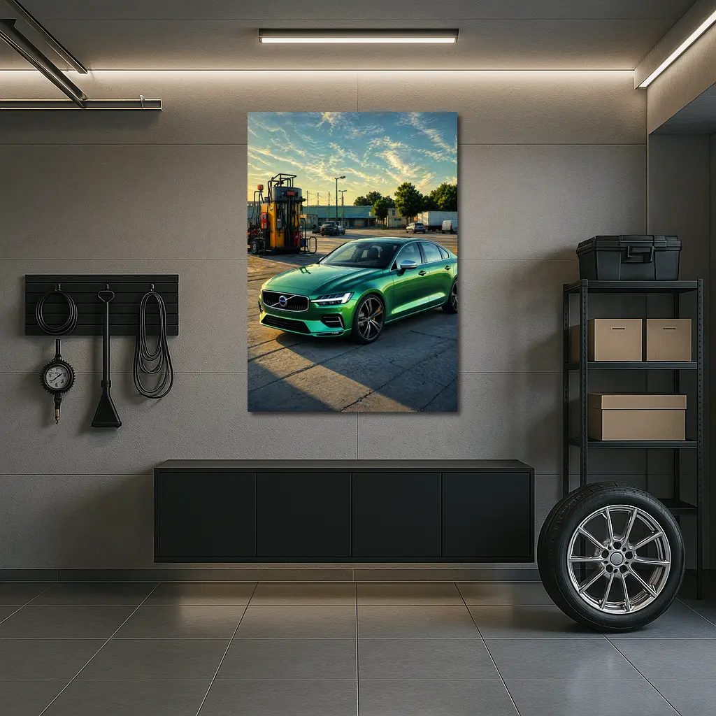 Volvo S60 Green Sedan at Gas Station – Wall Art
