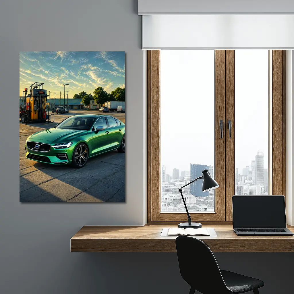 Volvo S60 Green Sedan at Gas Station – Wall Art