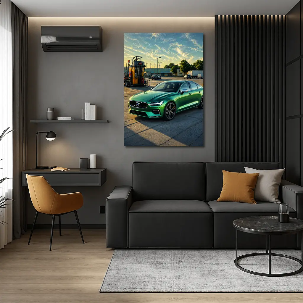Volvo S60 Green Sedan at Gas Station – Wall Art