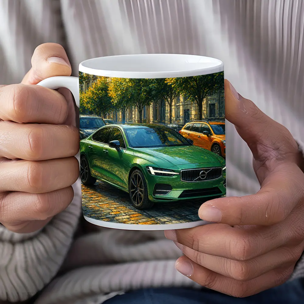 Volvo S60 Green Sedan Cobblestone Street – Mugs