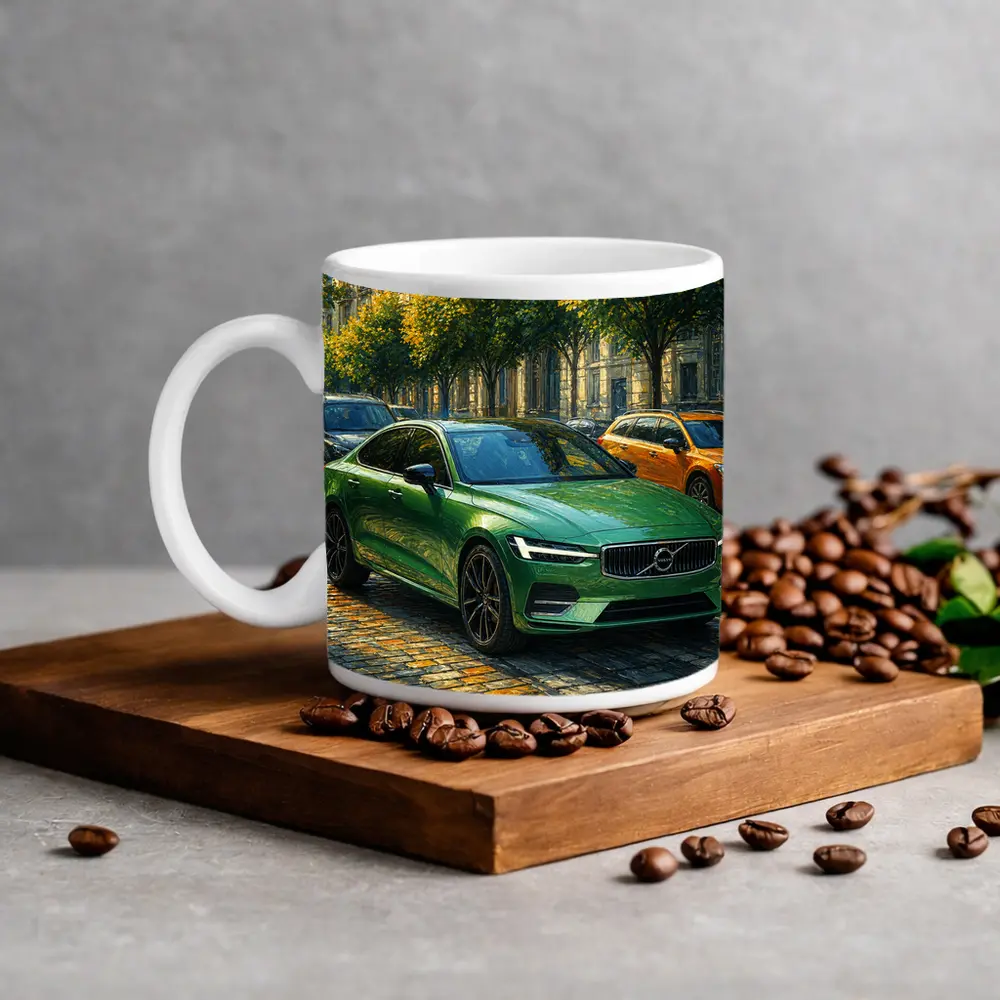 Volvo S60 Green Sedan Cobblestone Street – Mugs