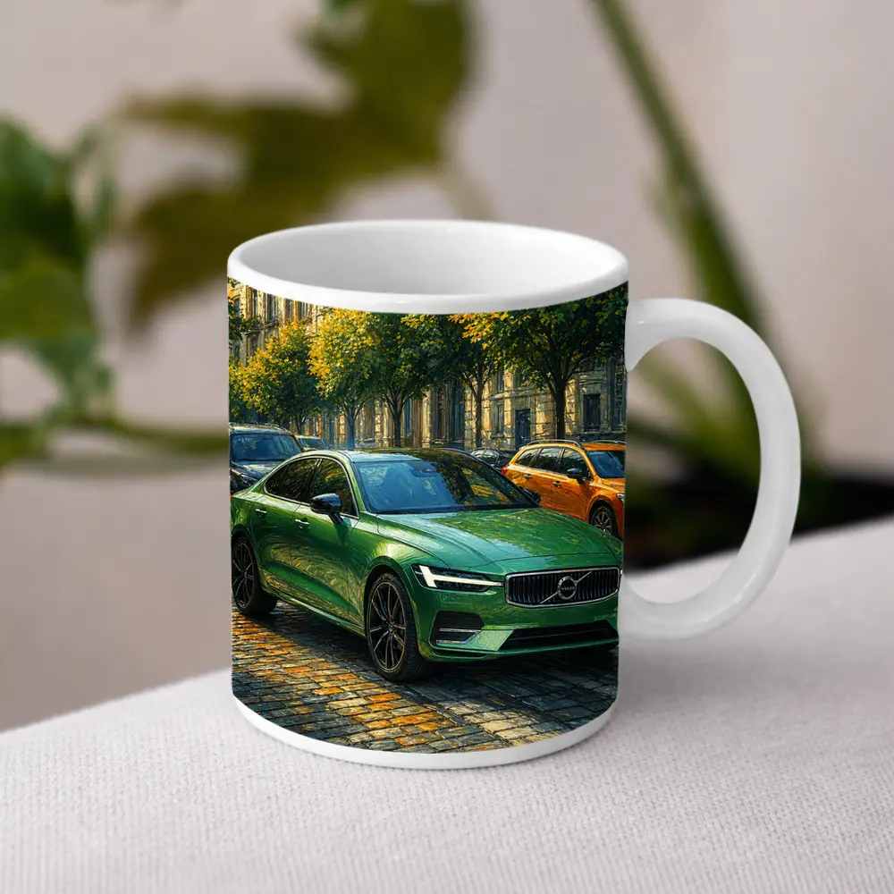 Volvo S60 Green Sedan Cobblestone Street – Mugs