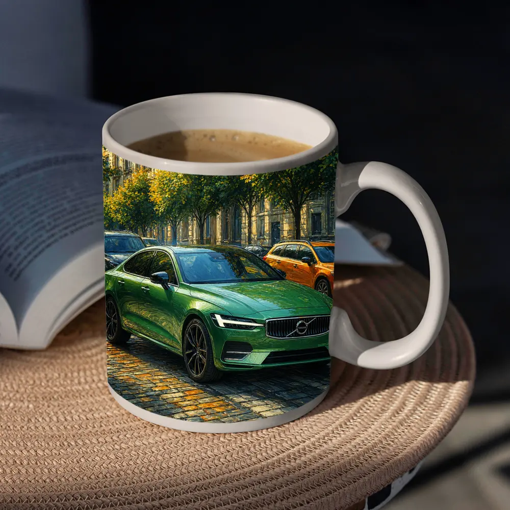 Volvo S60 Green Sedan Cobblestone Street – Mugs