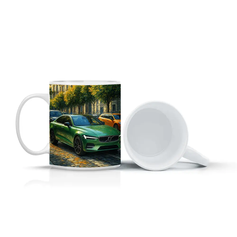 Volvo S60 Green Sedan Cobblestone Street – Mugs