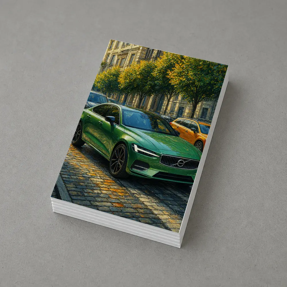 Volvo S60 Green Sedan Cobblestone Street – Postcards