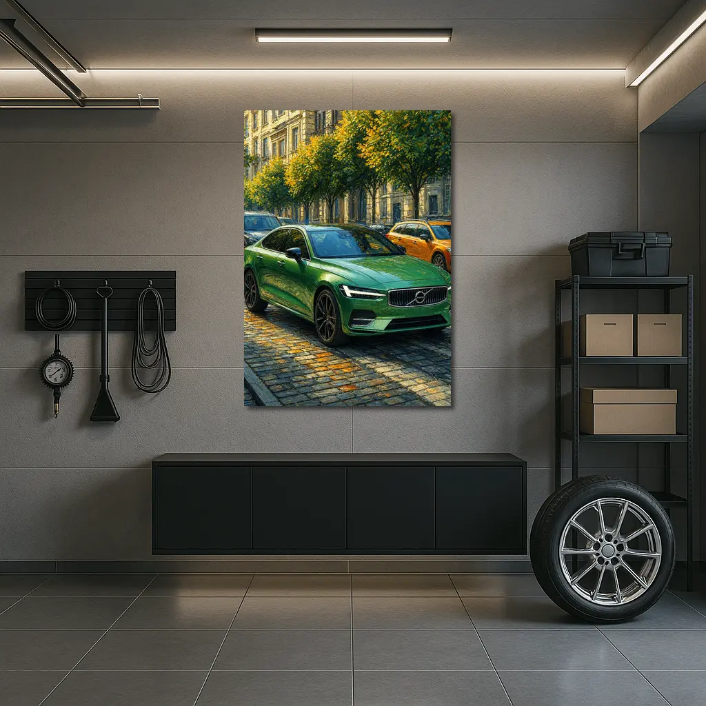 Volvo S60 Green Sedan Cobblestone Street – Wall Art