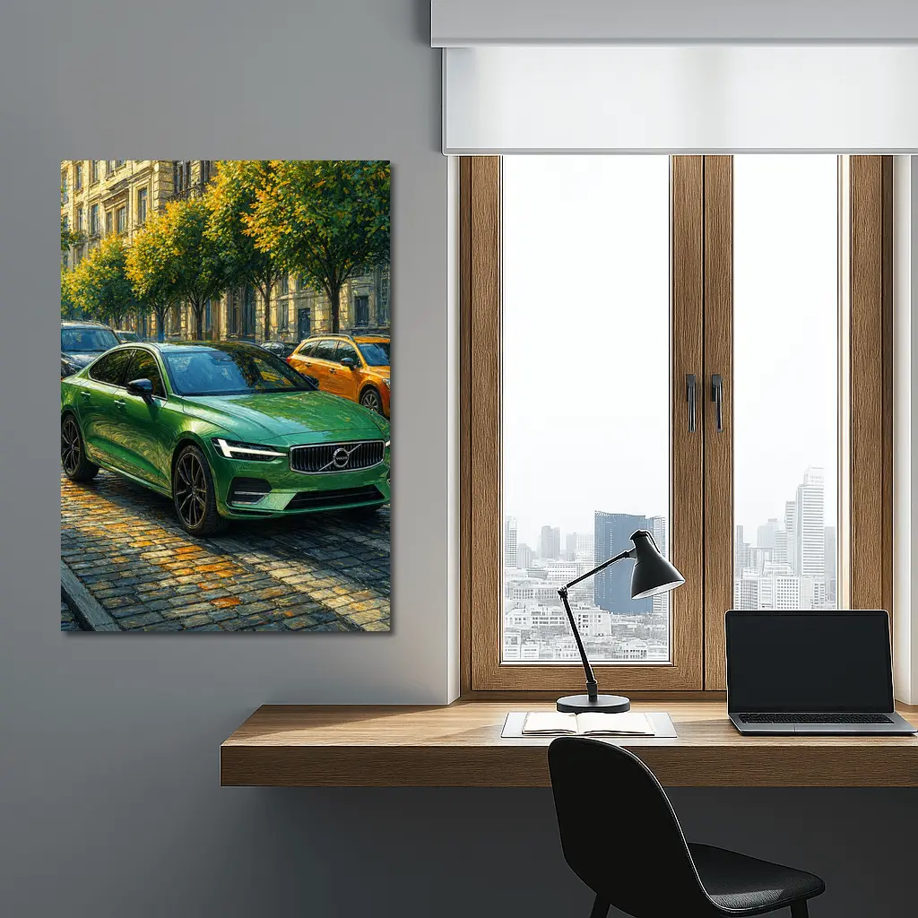 Volvo S60 Green Sedan Cobblestone Street – Wall Art