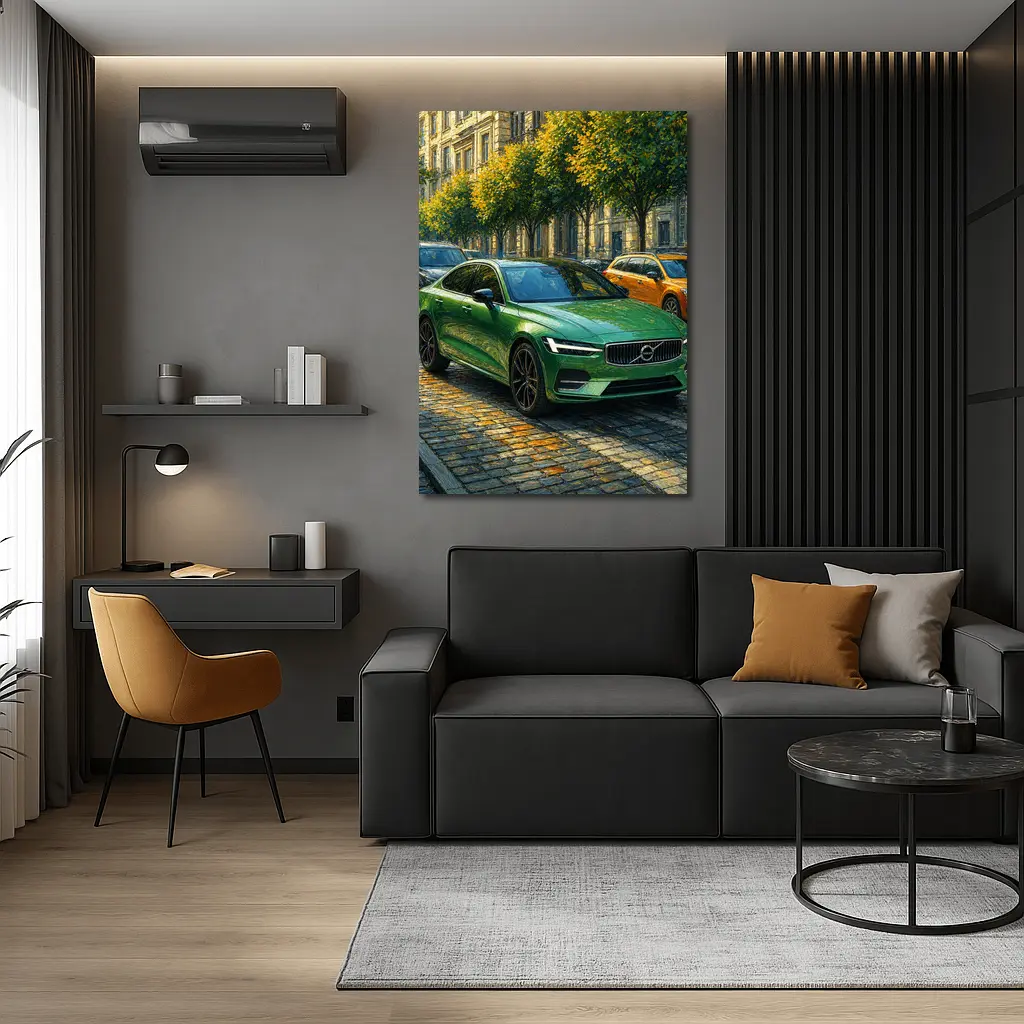 Volvo S60 Green Sedan Cobblestone Street – Wall Art