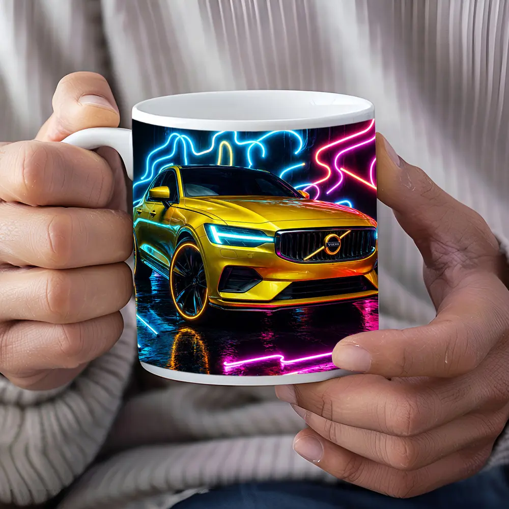 Volvo S60 Yellow Neon Light Background – Mugs