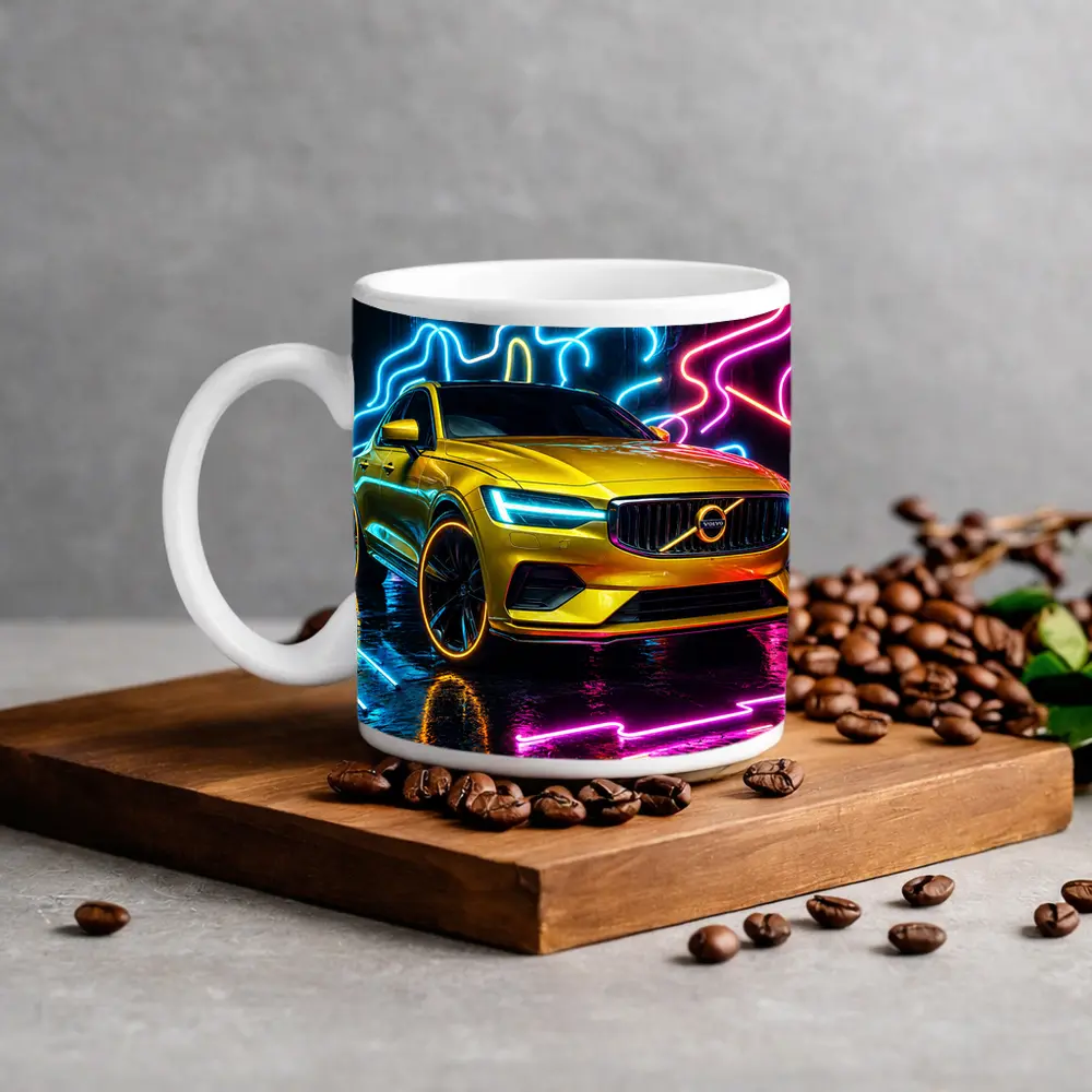Volvo S60 Yellow Neon Light Background – Mugs