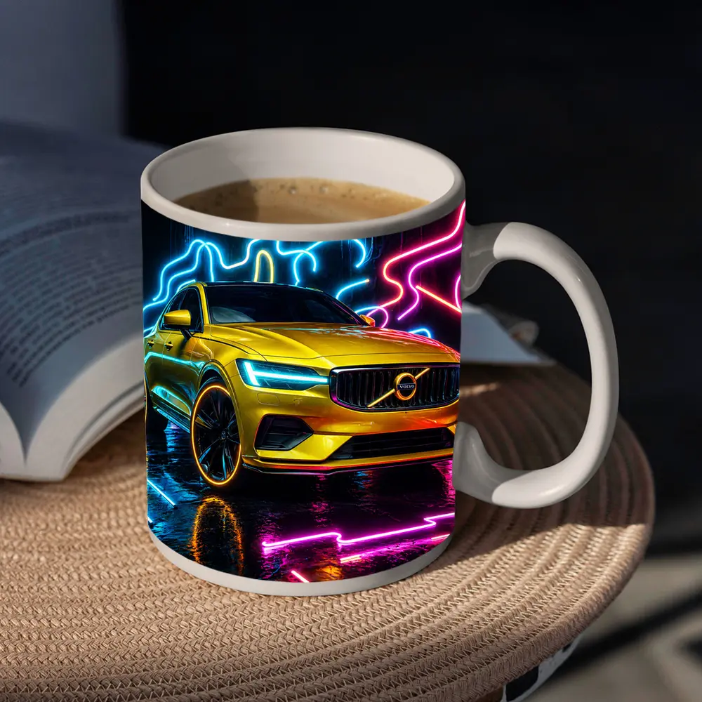 Volvo S60 Yellow Neon Light Background – Mugs