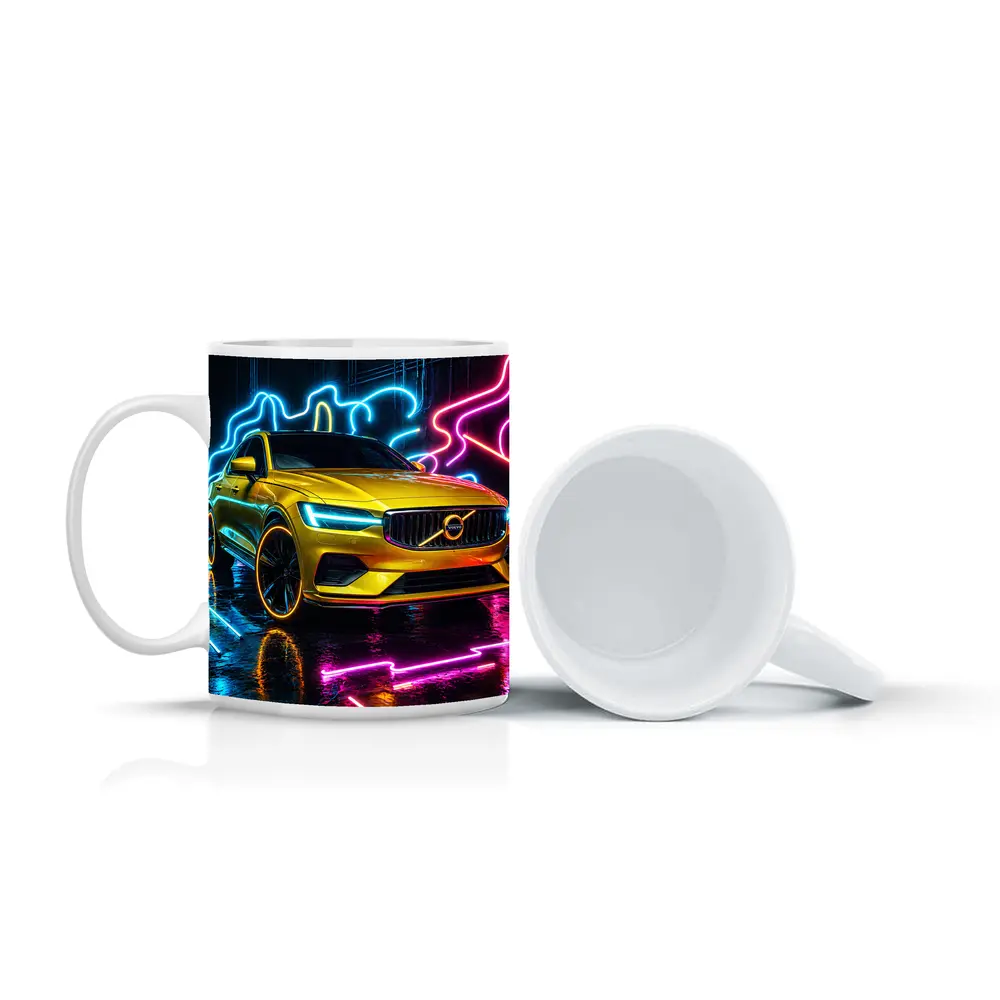 Volvo S60 Yellow Neon Light Background – Mugs