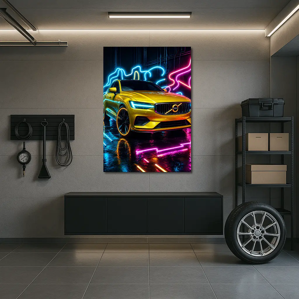 Volvo S60 Yellow Neon Light Background – Wall Art