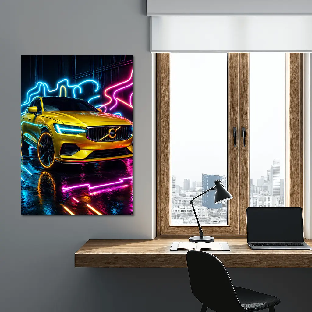 Volvo S60 Yellow Neon Light Background – Wall Art