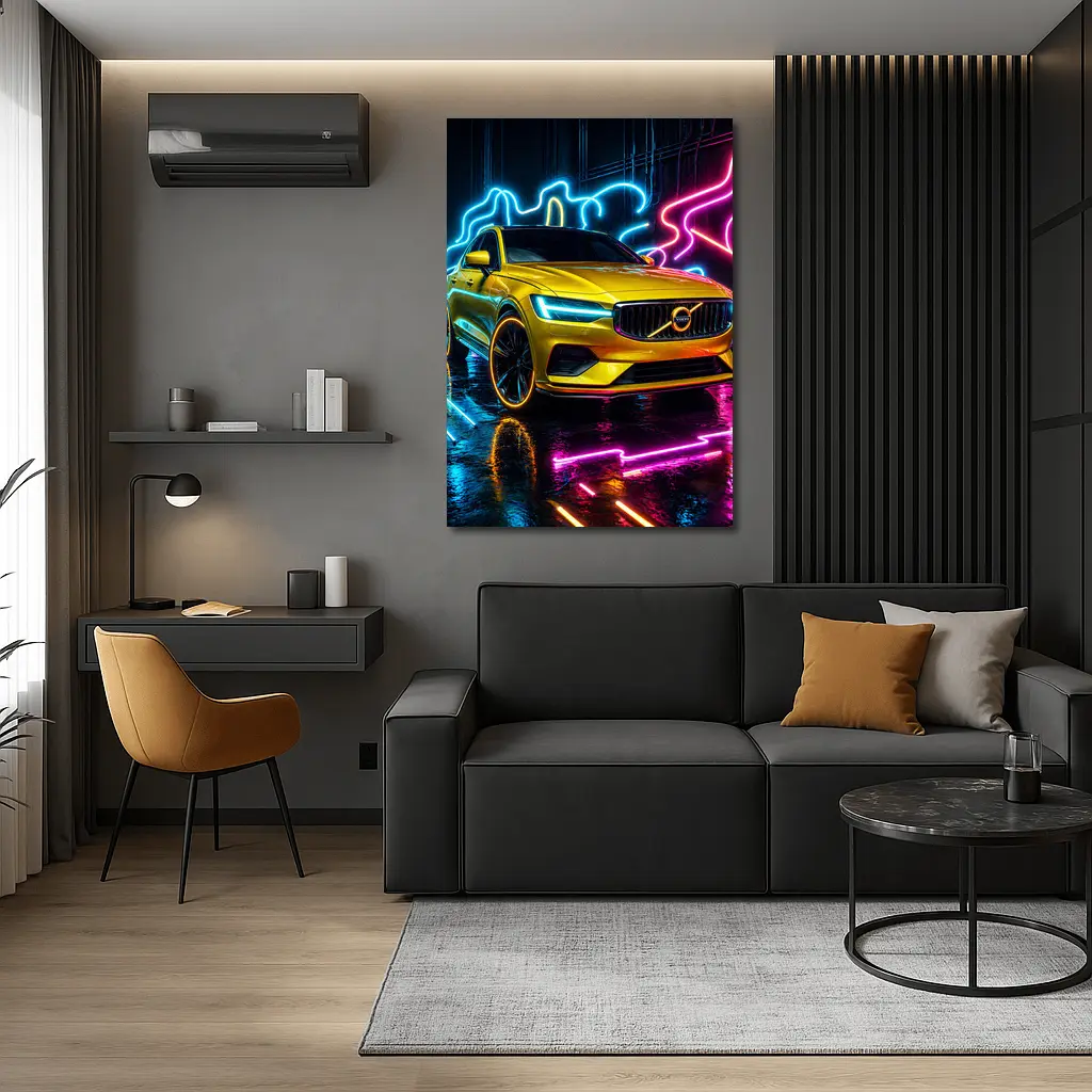 Volvo S60 Yellow Neon Light Background – Wall Art
