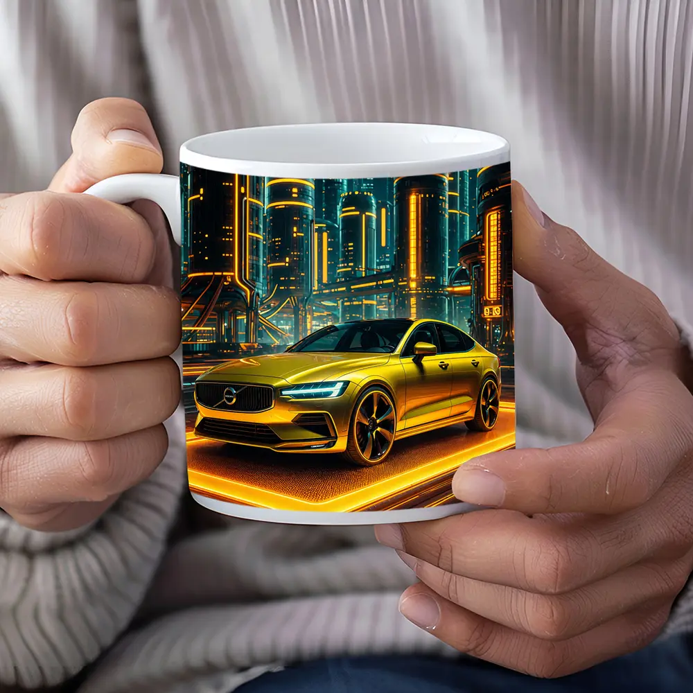 Volvo S60 Glowing Neon Futuristic City Night – Mugs
