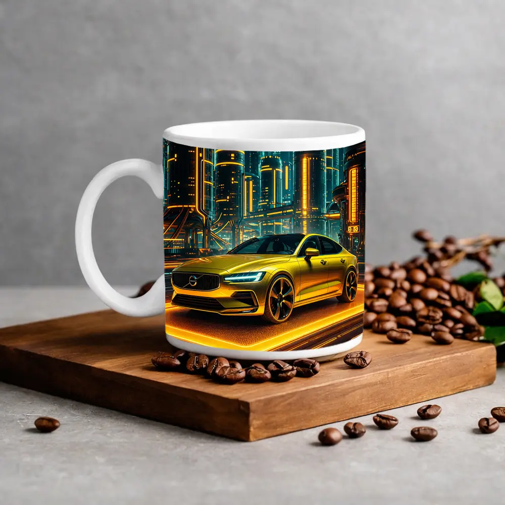 Volvo S60 Glowing Neon Futuristic City Night – Mugs