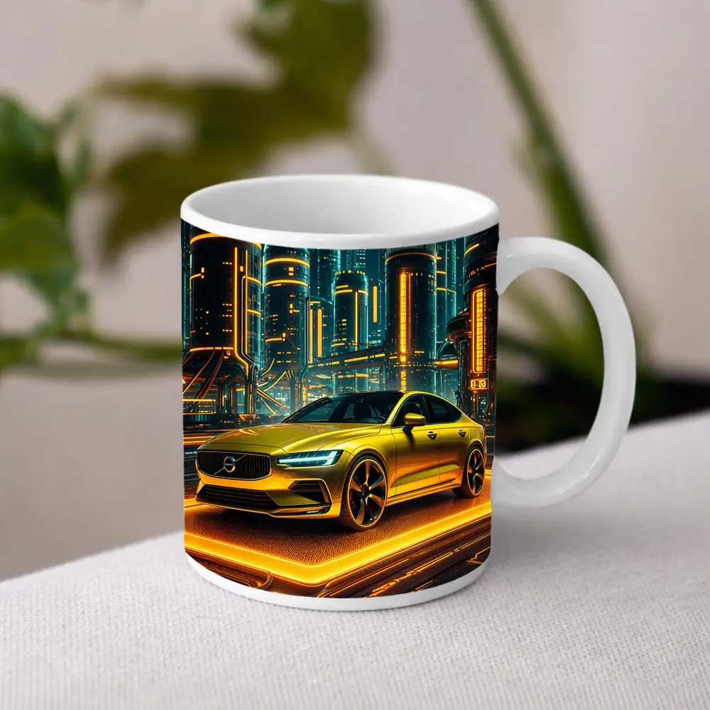 Volvo S60 Glowing Neon Futuristic City Night – Mugs