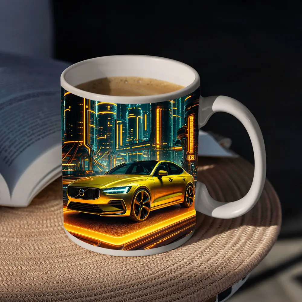 Volvo S60 Glowing Neon Futuristic City Night – Mugs