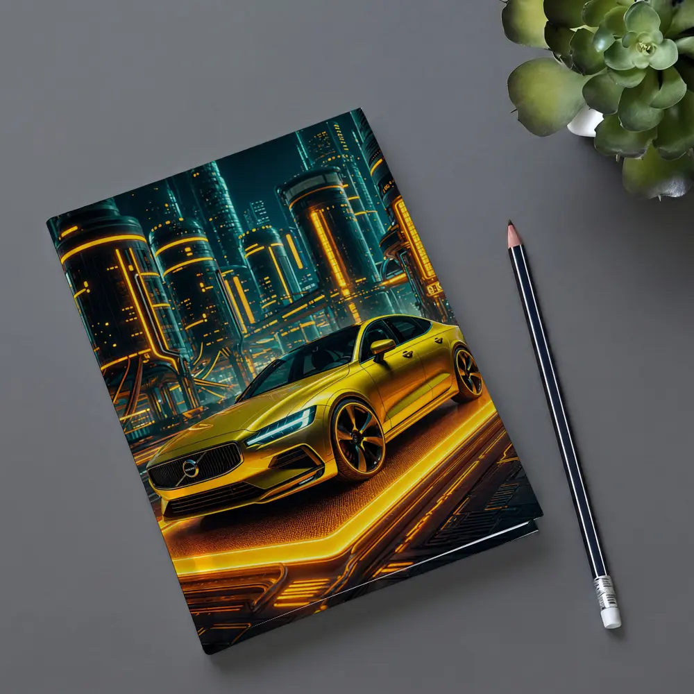 Volvo S60 Glowing Neon Futuristic City Night – Notebooks