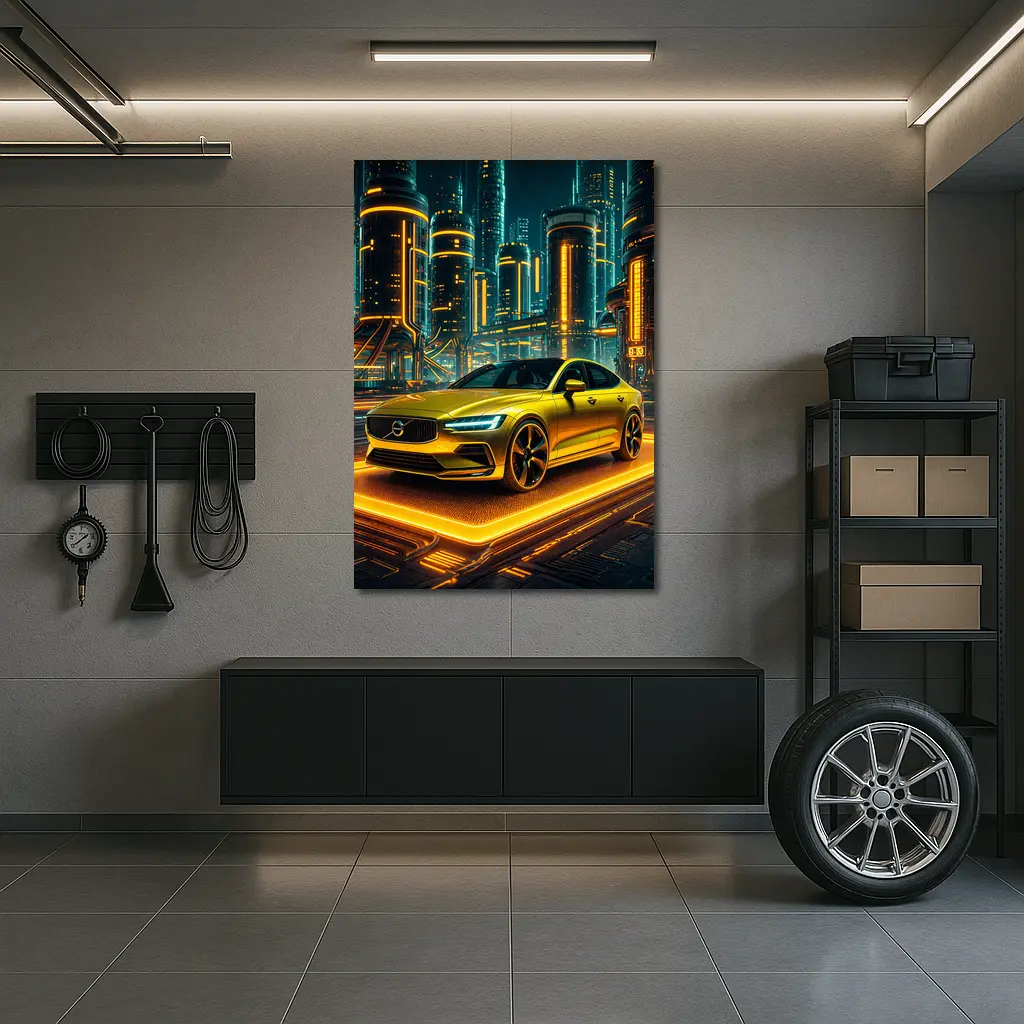 Volvo S60 Glowing Neon Futuristic City Night – Wall Art