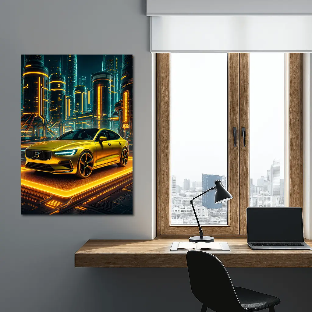 Volvo S60 Glowing Neon Futuristic City Night – Wall Art