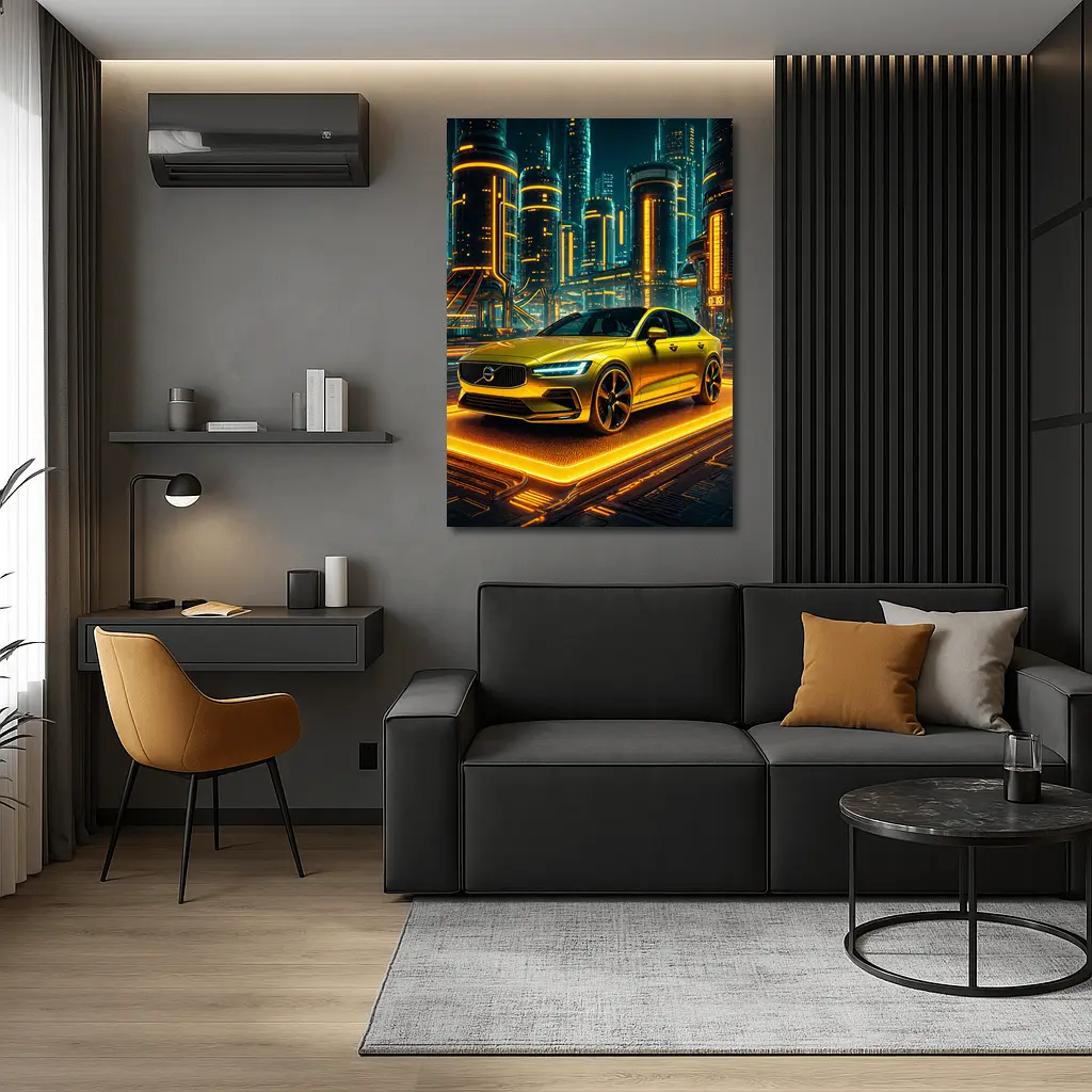 Volvo S60 Glowing Neon Futuristic City Night – Wall Art