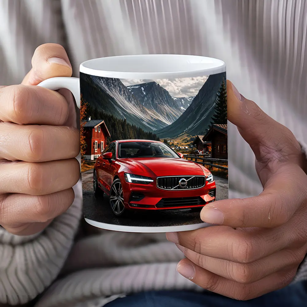 Volvo S60 Red Sedan Mountain Valley Setting – Mugs