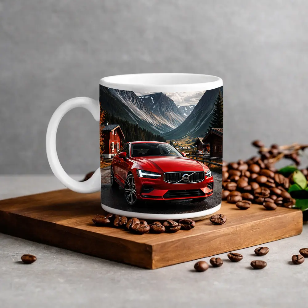 Volvo S60 Red Sedan Mountain Valley Setting – Mugs