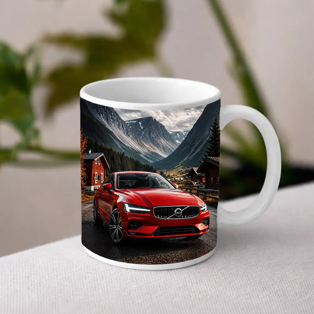 Volvo S60 Red Sedan Mountain Valley Setting – Mugs