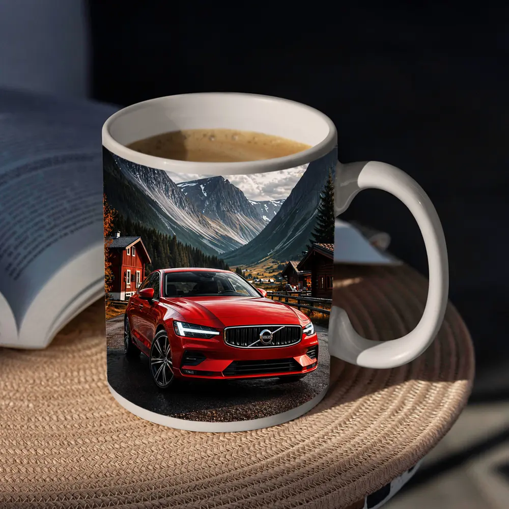 Volvo S60 Red Sedan Mountain Valley Setting – Mugs