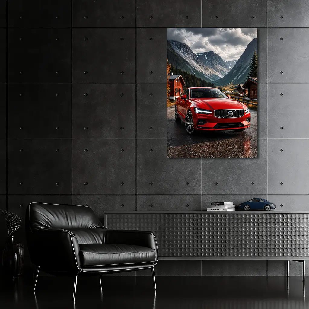 Volvo S60 Red Sedan Mountain Valley Setting – Wall Art