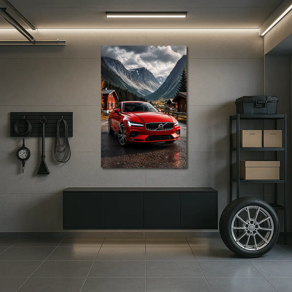 Volvo S60 Red Sedan Mountain Valley Setting – Wall Art